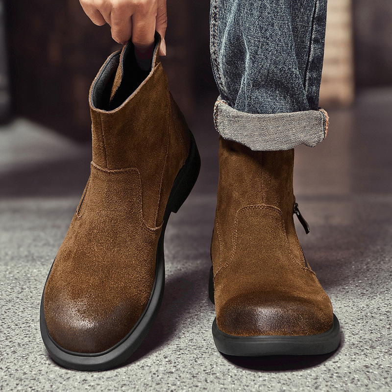 Vintage Outdoor Fashion - Botas Chelsea Masculinas de Couro Camurça