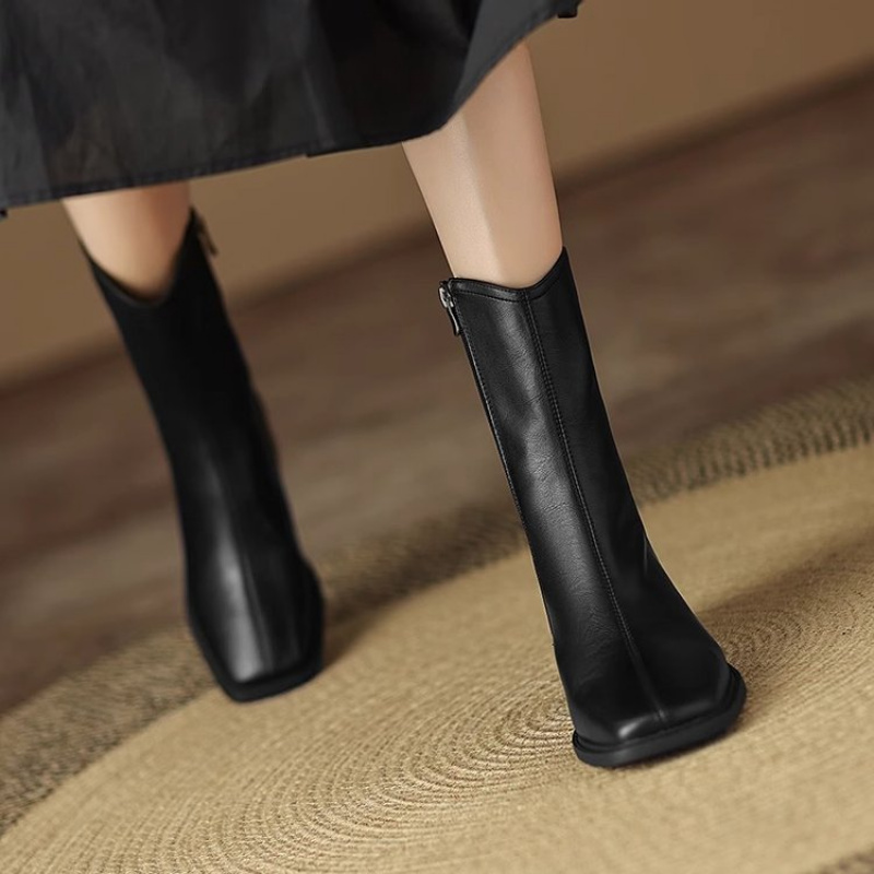 Botas de cano curto de couro c - Vintage Fashion Dresses avaliação e preço